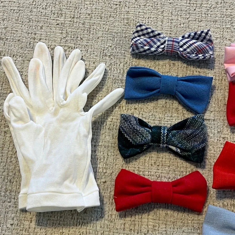 Vintage Boys Accessory Lot Clip On Bow Ties Necktie‎ White Gloves Baseball Belt